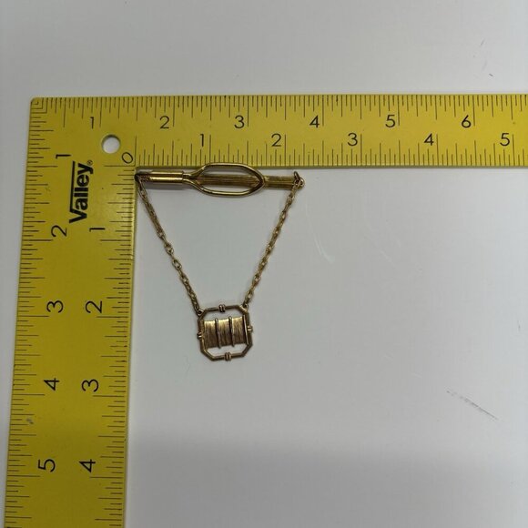 Vintage Swank Tie Clip Bar & Limp Chain Gold Antique USA Made - Picture 5 of 6